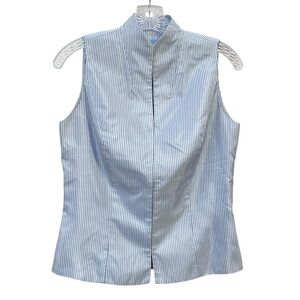 Vintage 90s Crisp Striped Sleeveless Blouse Top Shirt Blue White sz 6